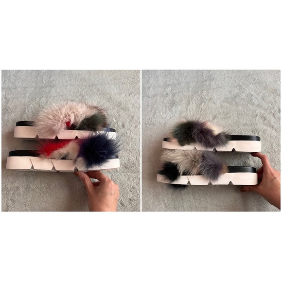Stuart Weitzman Sublime Flat Fox Fur Leather Slide Sandal Carnival Furmania 8.5 - Picture 4 of 15